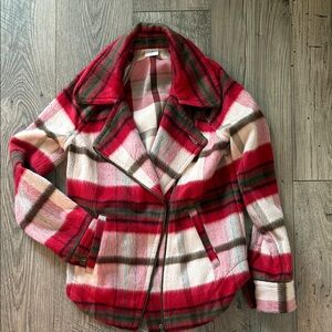 CAbi Red and Pink Plaid Teddy Jacket size xs